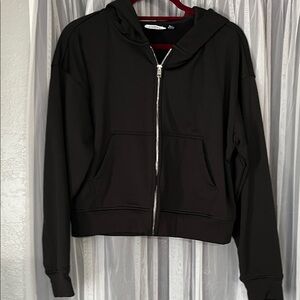 Black Hooded Zip-Front Bomber Jacket